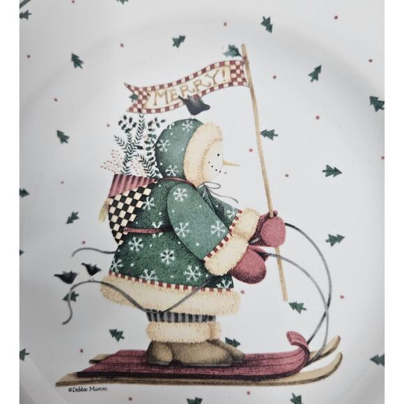 Sakura Debbie Mumm "Sledding Characters" stoneware 8.25" salad dessert lunch - Picture 6 of 9